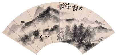 蒲华 大米云山图 扇面
